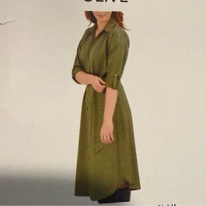 NWT French Connection Green Midi Shirt Dress with Cuffed Sleeves size XL